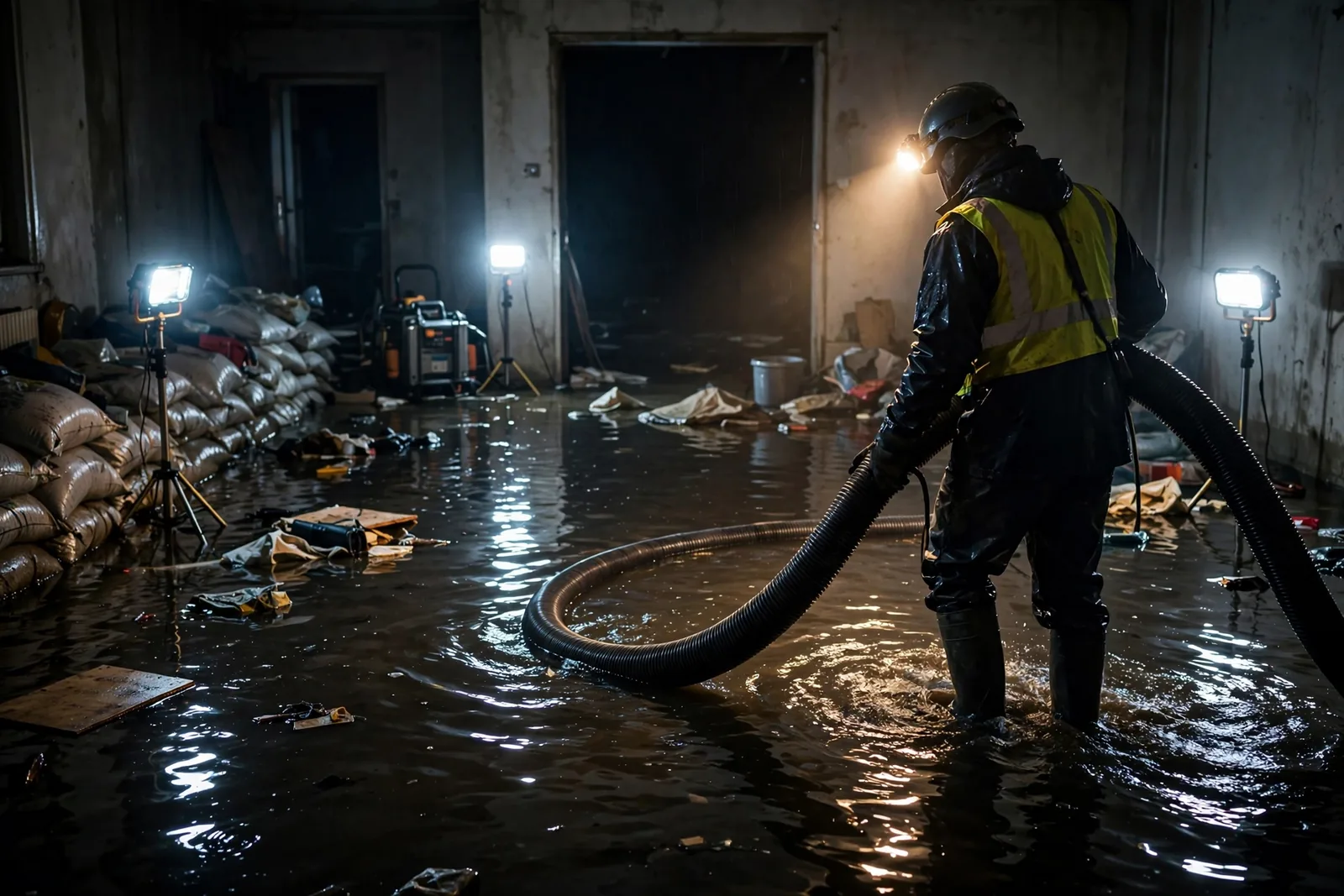 Emergency Flood Water Cleanup Near Me — flood water being extracted from a flooded home