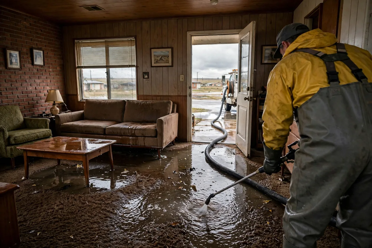 Flood Water Cleanup Abernathy, TX — technician extracting flood water from a Lubbock County home