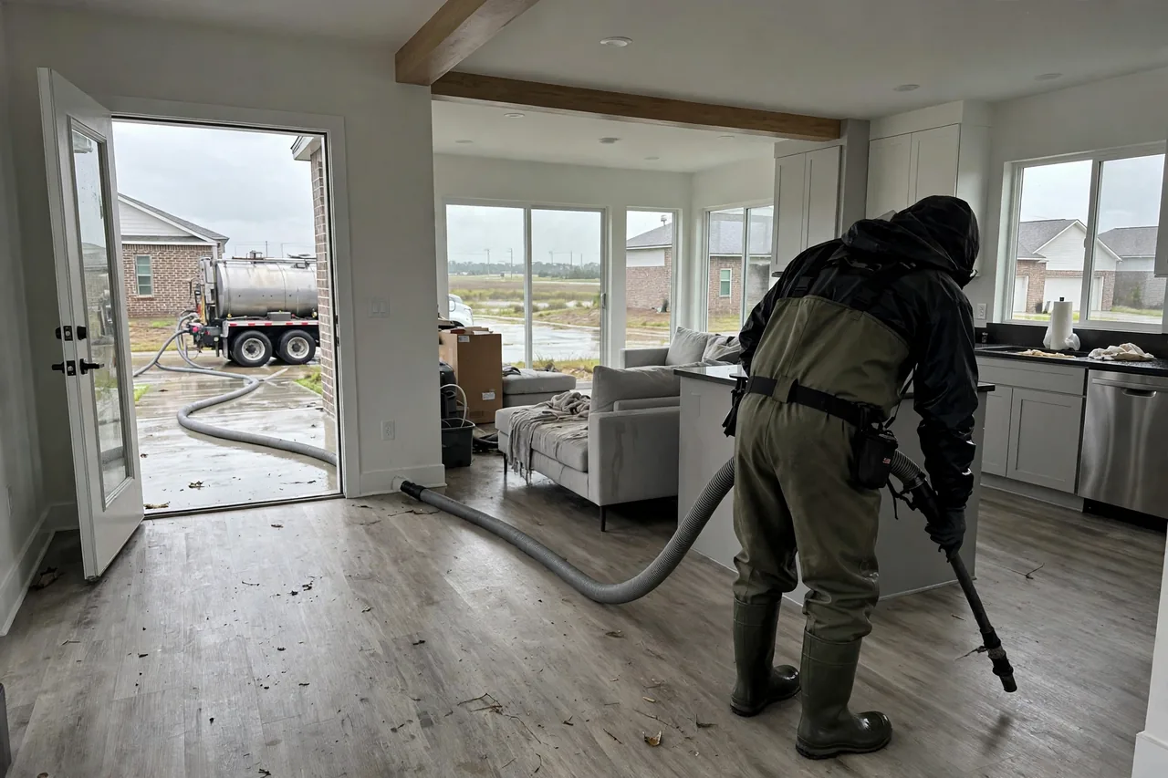 Flood Water Cleanup Addis, LA — technician extracting flood water from a West Baton Rouge Parish home