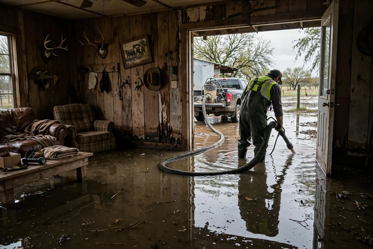 Flood Water Cleanup Adkins, TX — technician extracting flood water from a Bexar County home