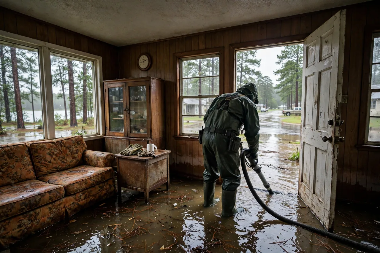 Flood Water Cleanup Alba, TX — technician extracting flood water from a Wood County home