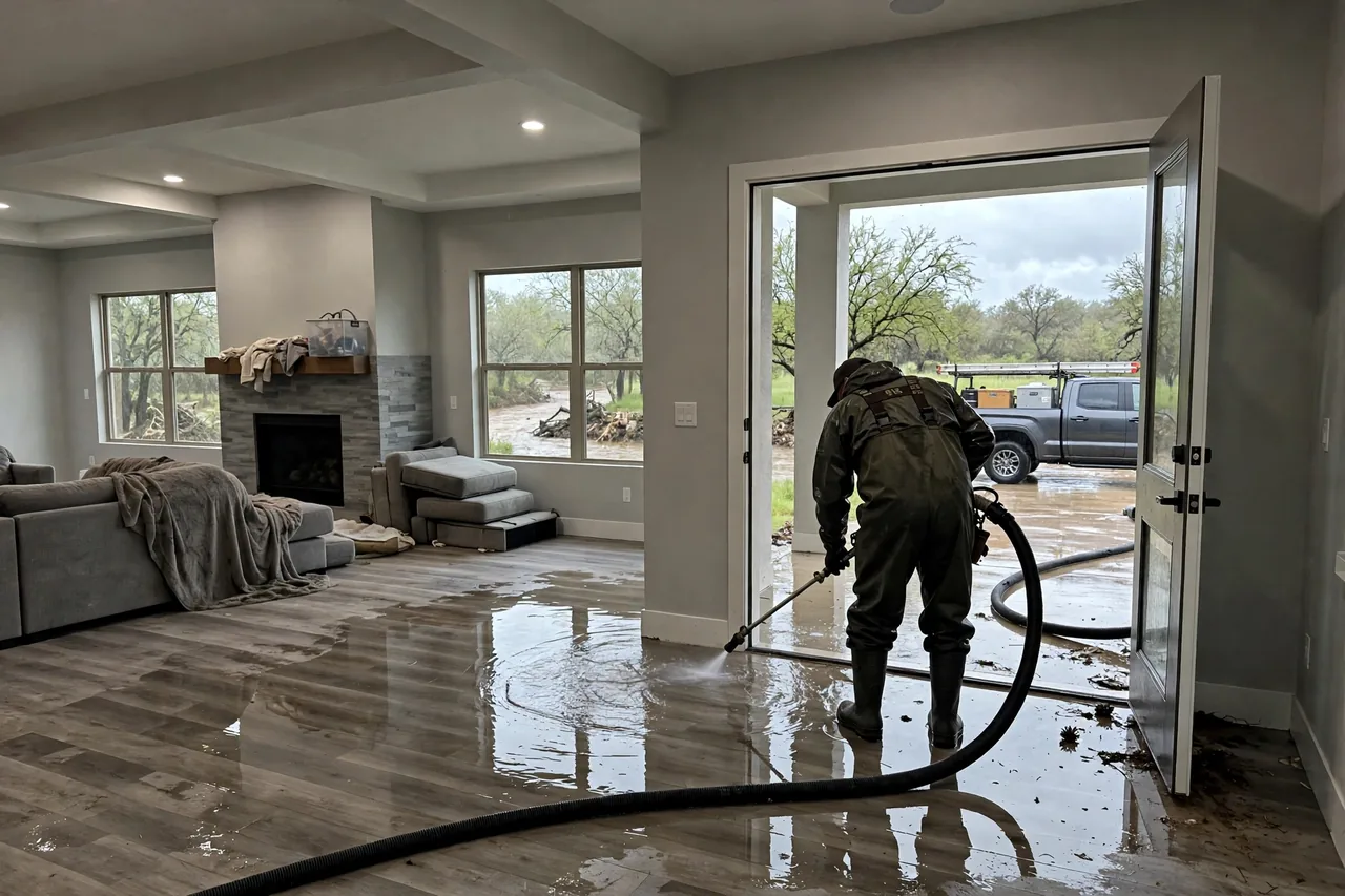 Flood Water Cleanup Aledo, TX — technician extracting flood water from a Parker County home
