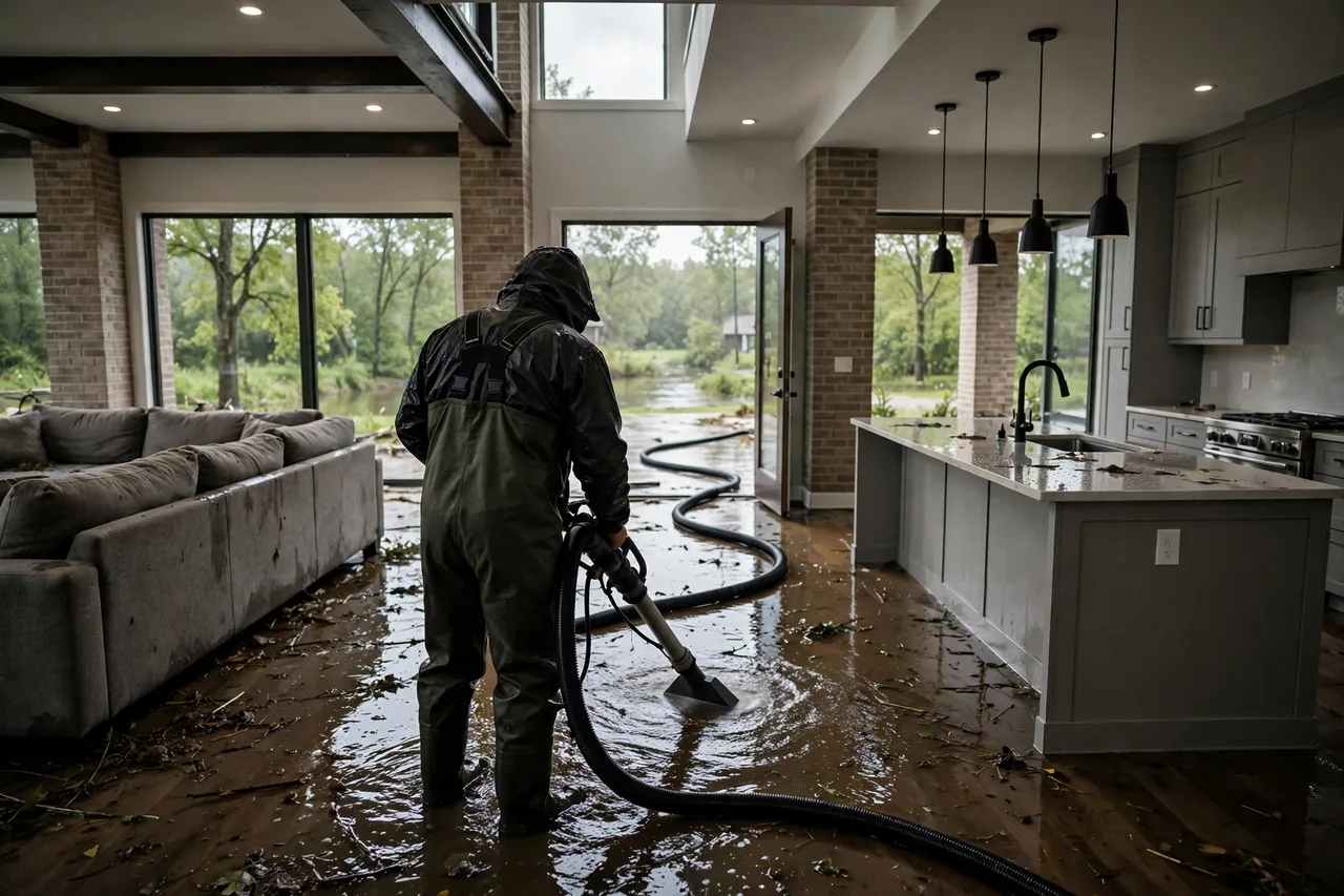 Flood Water Cleanup Allen, TX — technician extracting flood water from a Collin County home