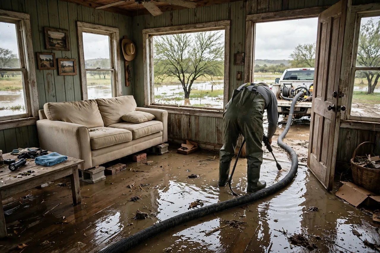 Flood Water Cleanup Alleyton, TX — technician extracting flood water from a Colorado County home