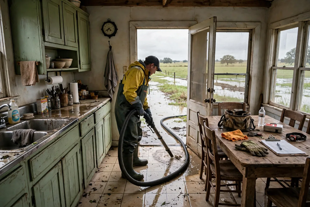 Flood Water Cleanup Altair, TX — technician extracting flood water from a Colorado County home