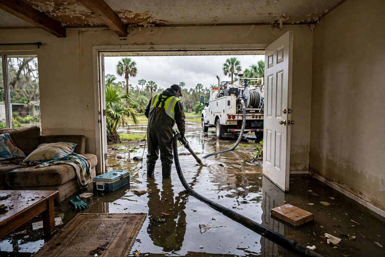 Flood Water Cleanup Alva, FL — technician extracting flood water from a Lee County home