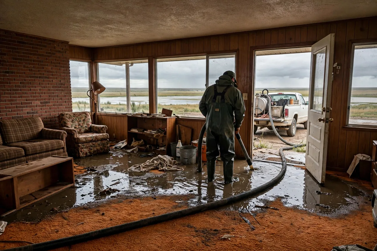 Flood Water Cleanup Amarillo, TX — technician extracting flood water from a Potter County home