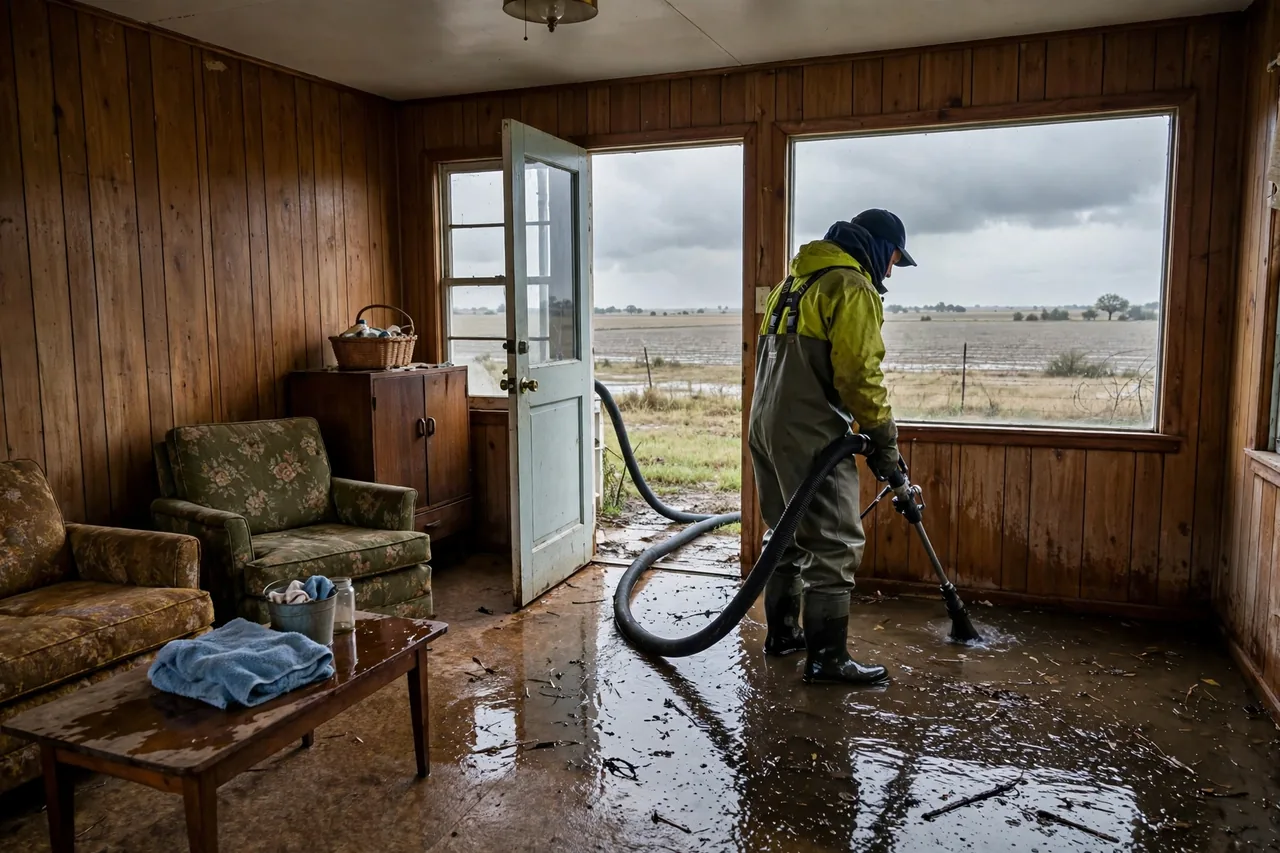 Flood Water Cleanup Amherst, TX — technician extracting flood water from a Lamb County home