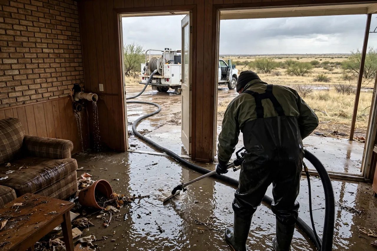 Flood Water Cleanup Andrews, TX — technician extracting flood water from an Andrews County home
