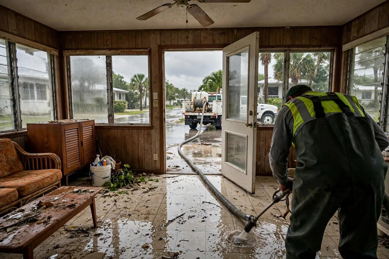 Flood Water Cleanup Anna Maria, FL — technician extracting flood water from a Manatee County coastal home