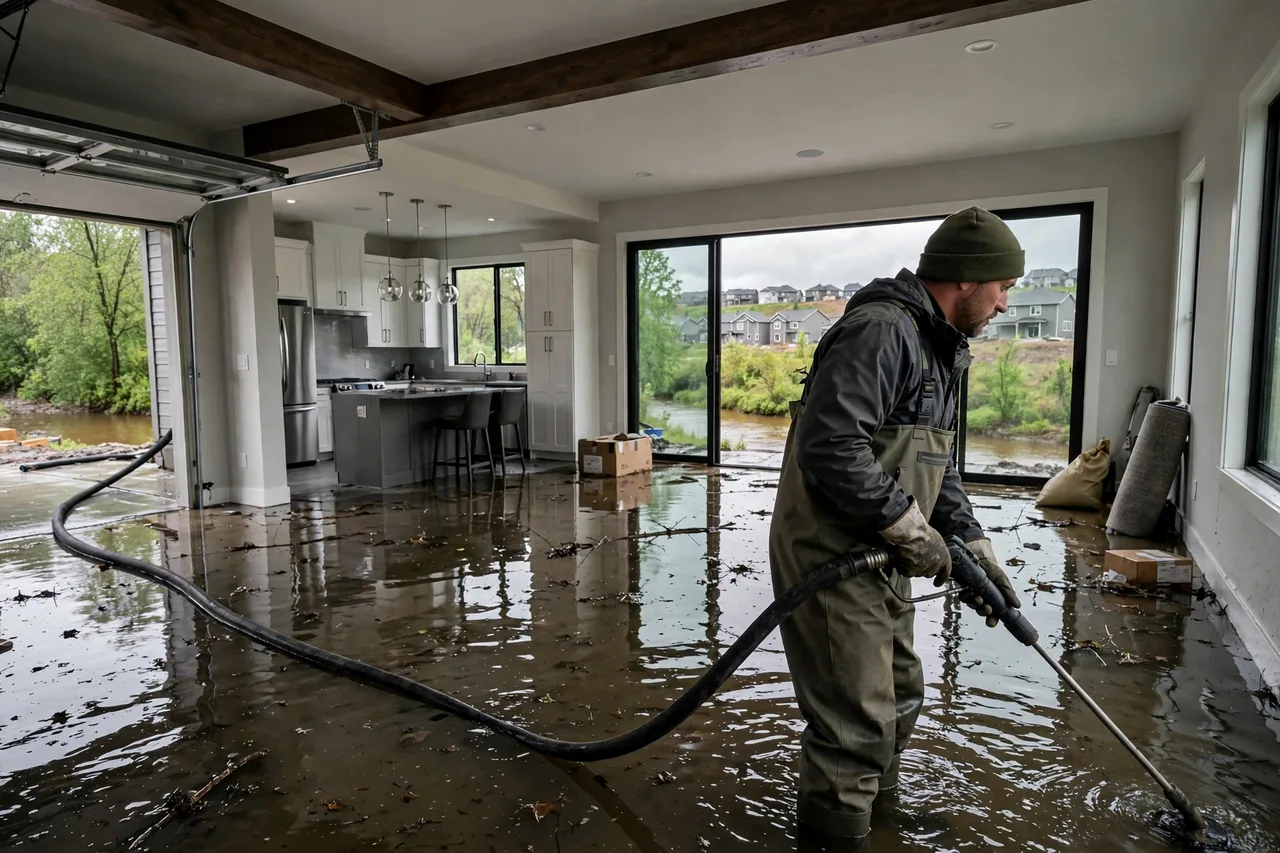 Flood Water Cleanup Anna, TX — technician extracting flood water from a Collin County home