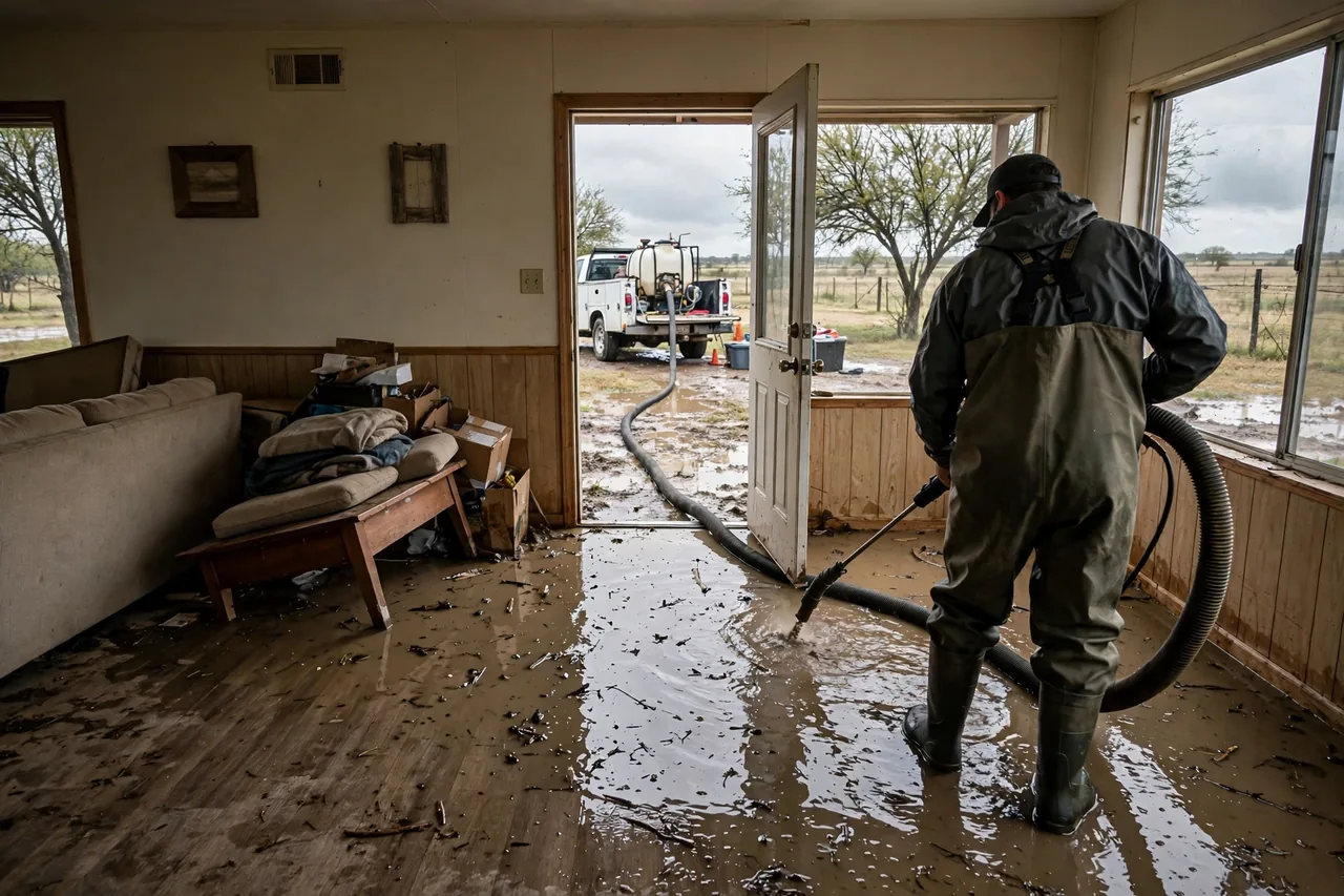 Flood Water Cleanup Atascosa, TX — technician extracting flood water from a Bexar County home