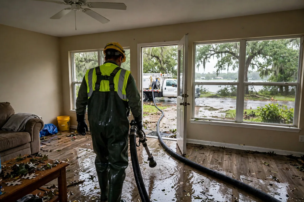 Flood Water Cleanup Auburndale, FL — technician extracting flood water from a Polk County home