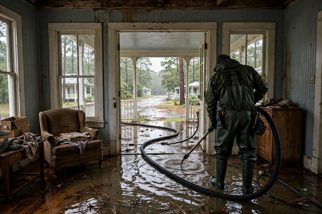 Flood Water Cleanup Bagdad, FL — pro extracting flood water from a Santa Rosa County home