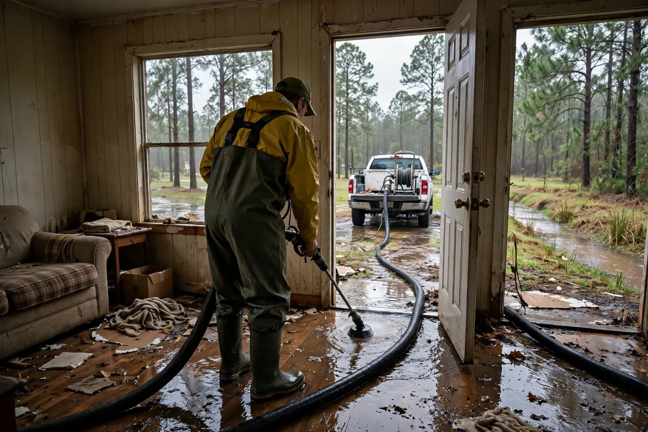 Flood Water Cleanup Baker, FL — technician extracting flood water from an Okaloosa County home