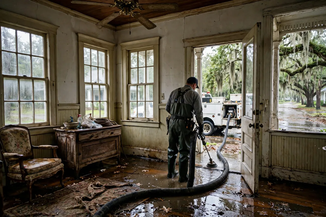 Flood Water Cleanup Bartow, FL — technician extracting flood water from a Polk County home