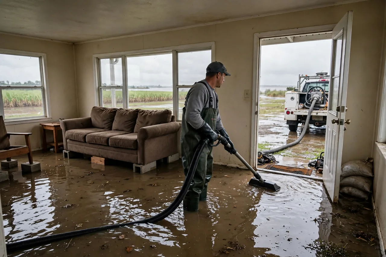 Flood Water Cleanup Belle Glade, FL — technician extracting flood water from a Palm Beach County home