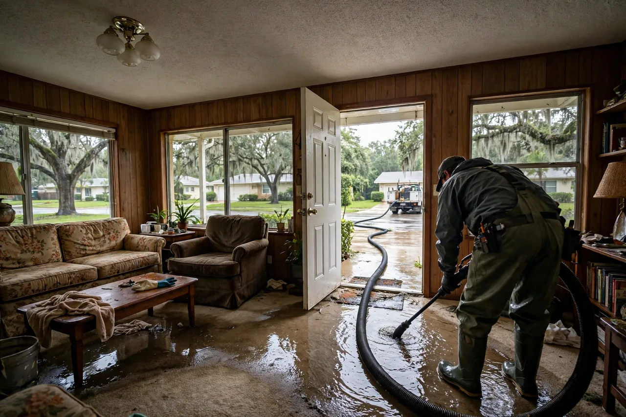 Flood Water Cleanup Beverly Hills, FL — pro extracting standing water from a Citrus County home