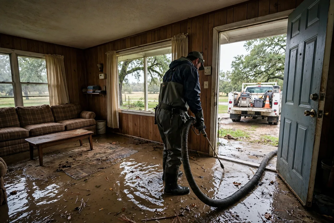 Flood Water Cleanup Bonifay, FL — technician extracting flood water from a Holmes County home