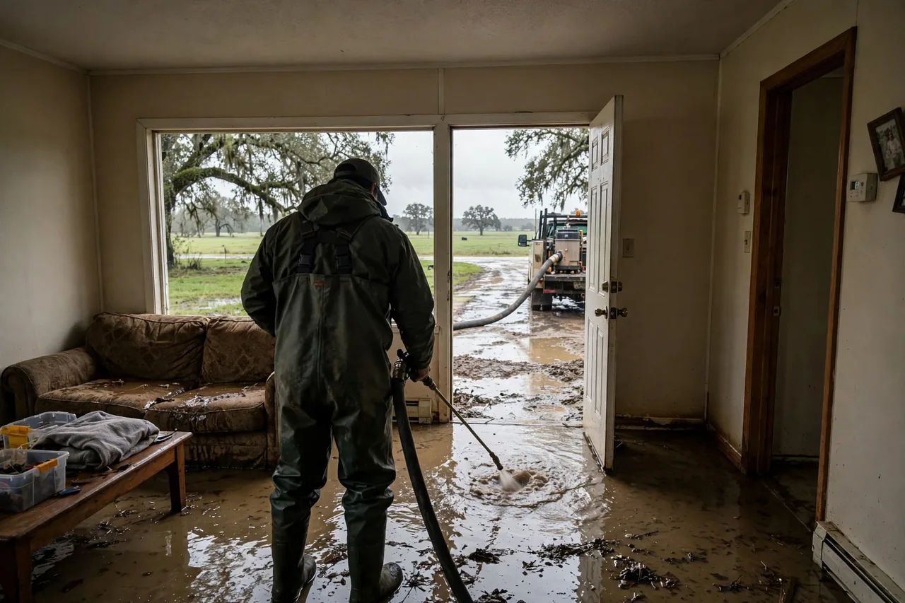 Flood Water Cleanup Bradley, FL — pro extracting flood water from a Polk County home