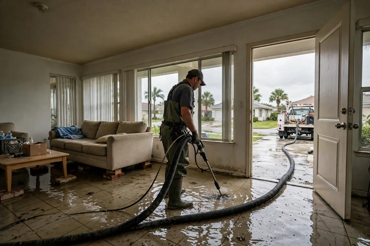 Flood Water Cleanup Brandon, FL — crew extracting flood water from a Hillsborough County home