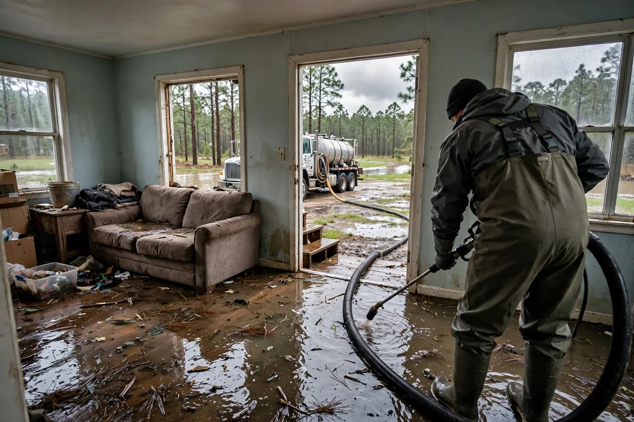 Flood Water Cleanup Bush, LA — technician extracting flood water from a St. Tammany Parish home