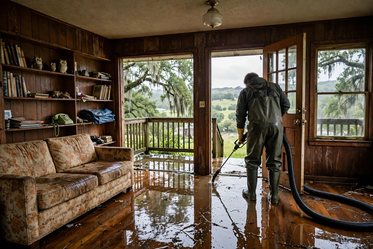 Flood Water Cleanup Clinton, LA — technician extracting flood water from an East Feliciana Parish home