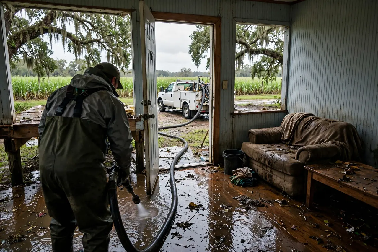 Flood Water Cleanup Darrow, LA — technician extracting flood water from an Ascension Parish home