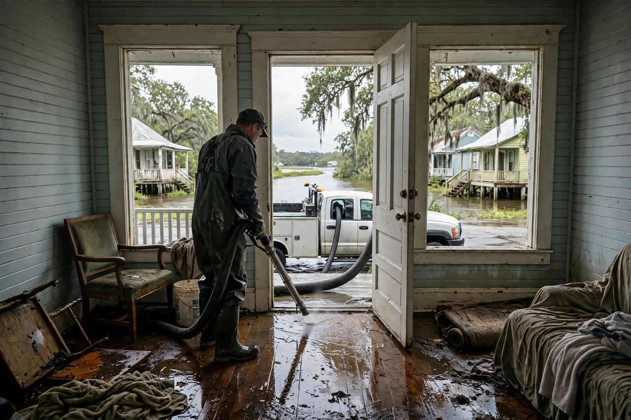 Flood Water Cleanup Donaldsonville, LA — technician extracting flood water from an Ascension Parish home