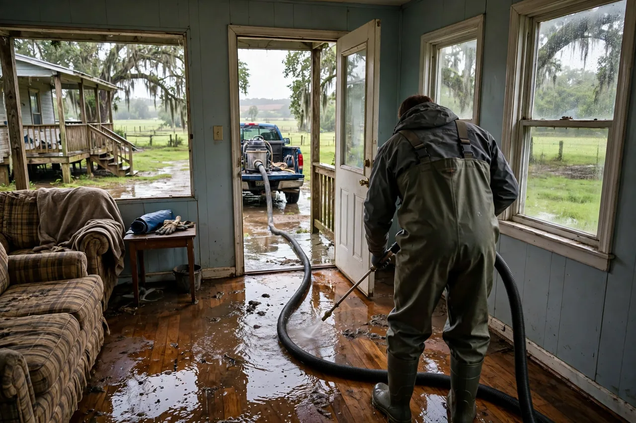 Flood Water Cleanup Ethel, LA — technician extracting flood water from an East Feliciana Parish home