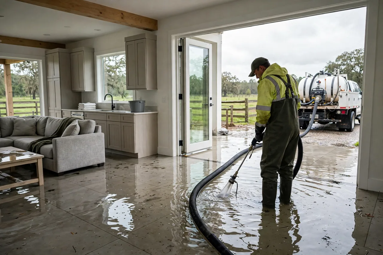 Flood Water Cleanup Folsom, LA — technician extracting flood water from a St. Tammany Parish home