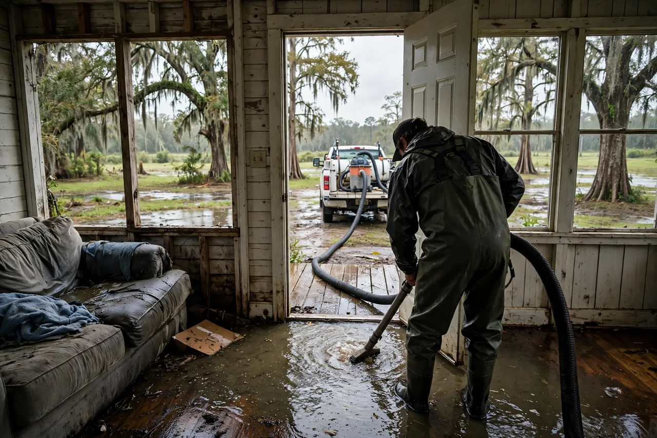 Flood Water Cleanup French Settlement, LA — technician extracting flood water from a Livingston Parish home