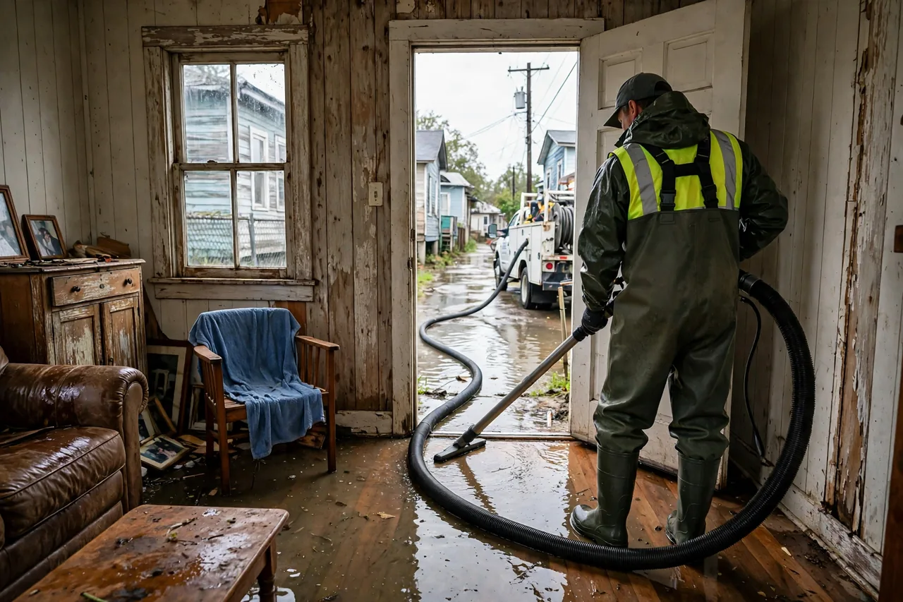 Flood Water Cleanup Gretna, LA — technician extracting flood water from a Jefferson Parish home