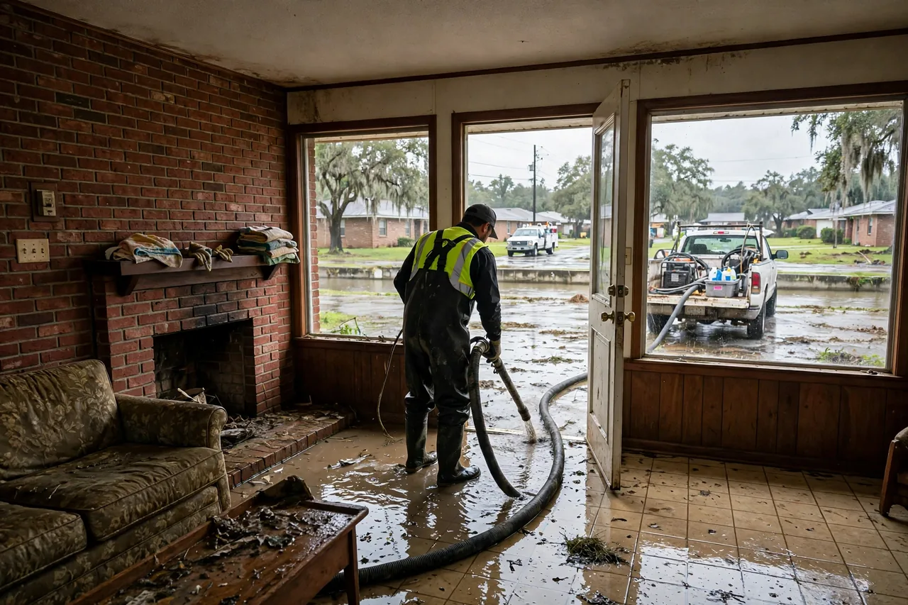 Flood Water Cleanup Harvey, LA — technician extracting flood water from a Jefferson Parish home