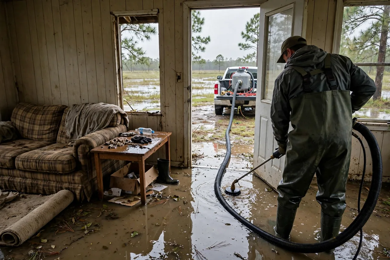 Flood Water Cleanup Holden, LA — technician extracting flood water from a Livingston Parish home